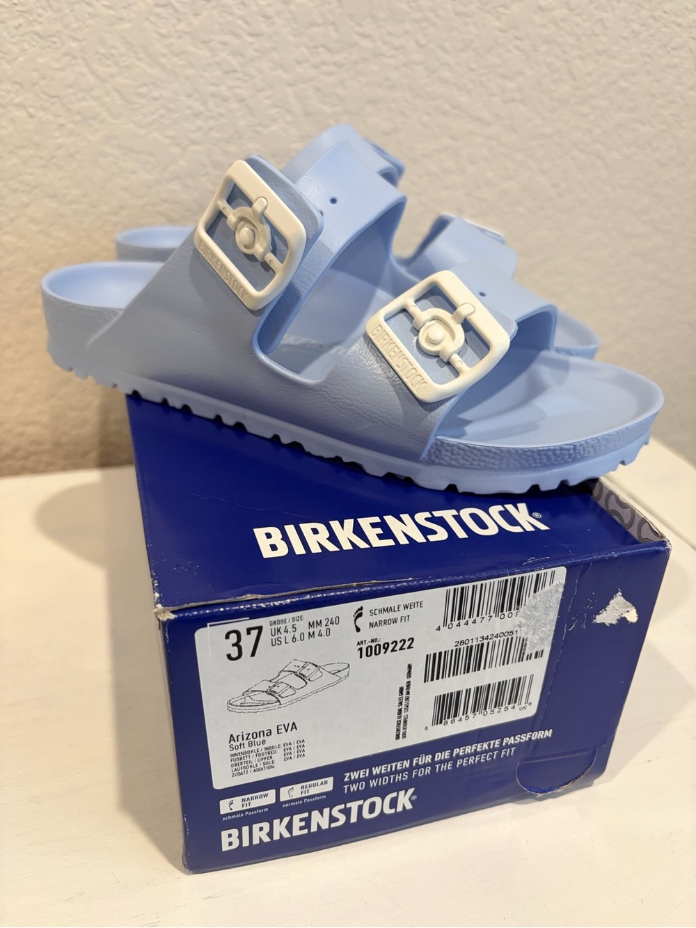 Birkenstock Arizona Eva Sandal In Soft Blue New in Box size 37N